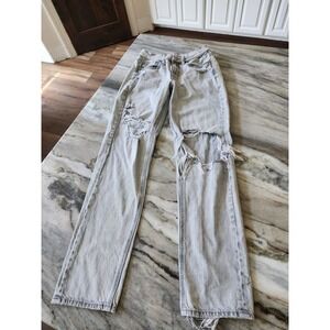 American Eagle 90s Straight High Rise Distressed Gray Jeans Size 00‎ Regular